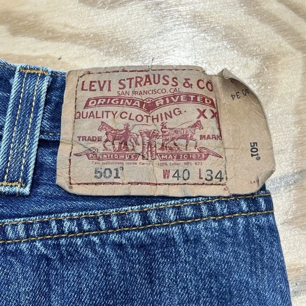 Levis Jeans 501 Original Button Fly Straight Leg Denim Mens 40X34 (38X33)